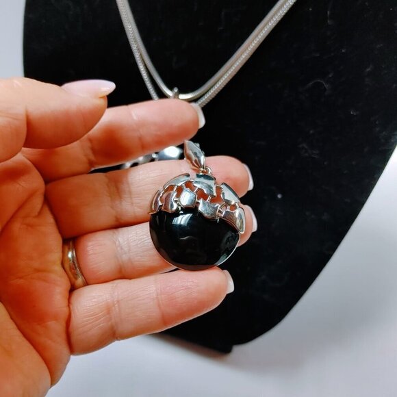 5/$100 Silver Tone Necklace 18” Pendant Black Ball Chain and Earrings - Picture 5 of 8